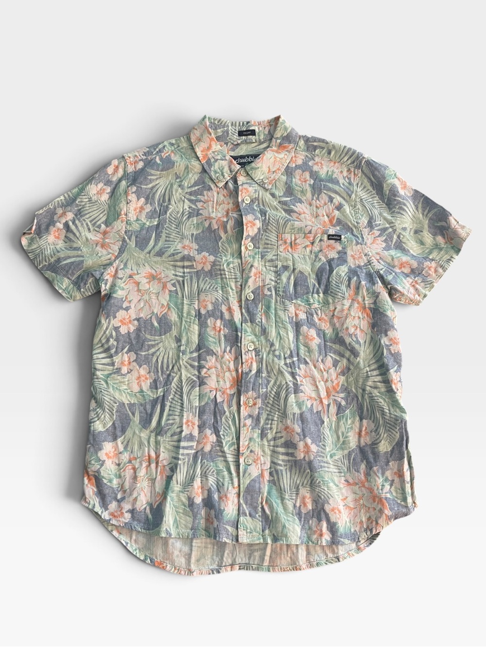 chubbies Floral Short-Sleeve Button-Up in Light Blue and Peach